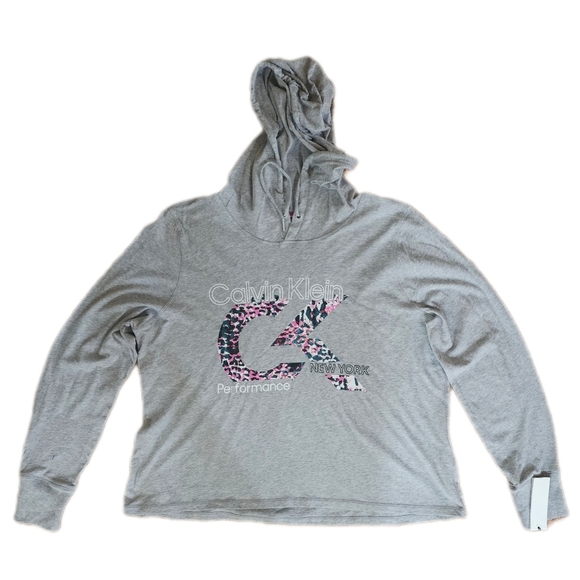 Calvin Klein Performance Tops - Calvin Klein Womens Long Sleeve Pullover Hoodie, Grey, Size L